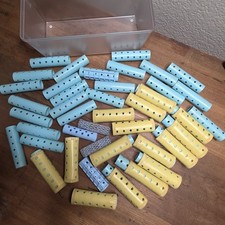 Vintage Two Piece Plastic Hair Rollers Curlers Lot 50 Pc Yellow Blue Plastic