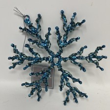 Vtg Turquoise Beaded Snowflake Ornament Handcrafted Glitter Wire 5   NWT