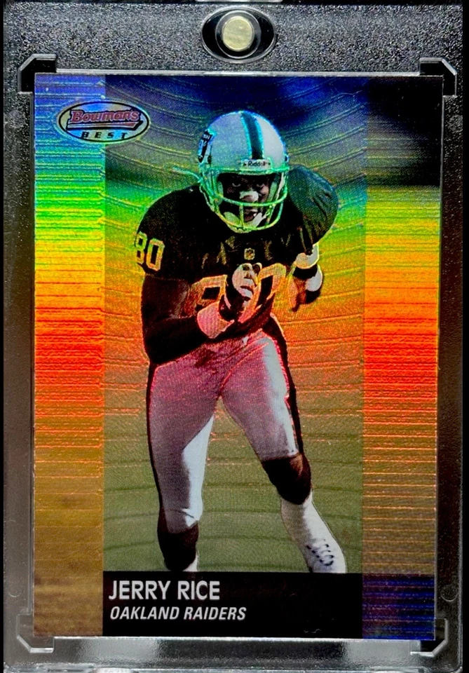 Jerry Rice RARO REFRACTOR PRIZM HOLO LÁMINA CROMO TARJETA DE INVERSIÓN Raiders, Como Nuevo Foto 3 de 4