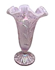 Fenton Pink Rosemilk Opalescent Iridescent Vase w/Ruffled Edge w/Box -Mint- 8 in