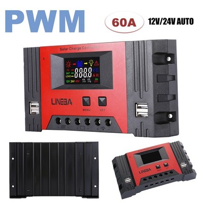 PWM Solar Charge Controller 60A 12V/24V for Solar Panel GeL AGM LiFePO4 Battery