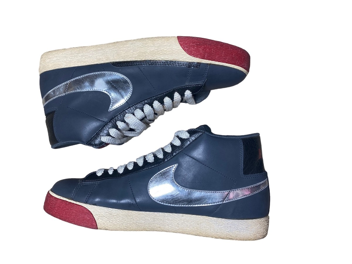 Y2K Nike Blazer High Anthracite Silver Red Sneaker 315877-001 Men Shoe Size 10.5 Cowtown main image 4