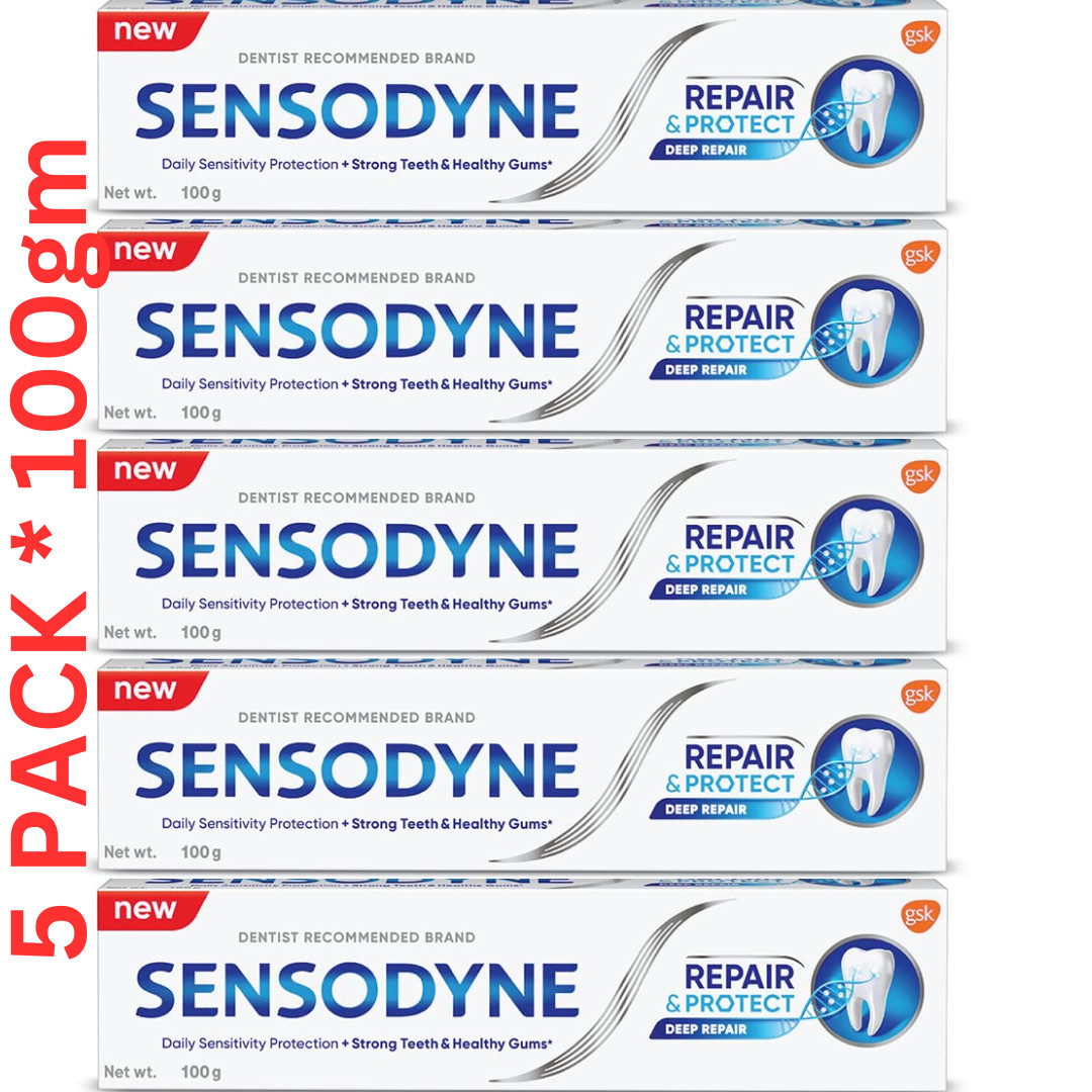 (Pack de 5) Pasta de dientes Sensodyne repara y protege con Novamin 100 gm cada una