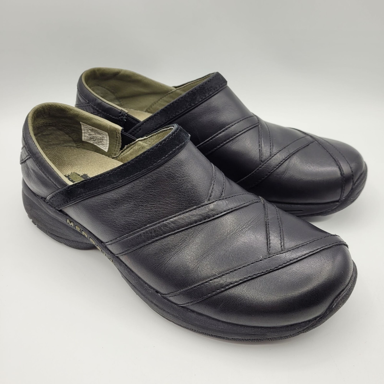 MERRELL Scarpe zoccoli Merrel Primo donna 9 5 slip on interno esterno pelle nero