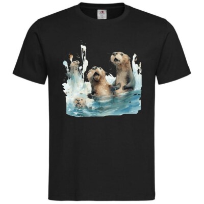 T-Shirt Otter Fischotter Otterfamilie Otter Baby Ozean Mittelmeer Urlaub 404231s