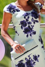 New Jacques Vert dress 18 20 22 24 Shantung Floral Rose Print Green Purple BNWT