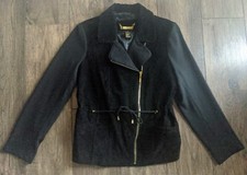 Iman Basic Jacket Leather Suede & Ponte Knit Zipper Closure Pockets Black Medium