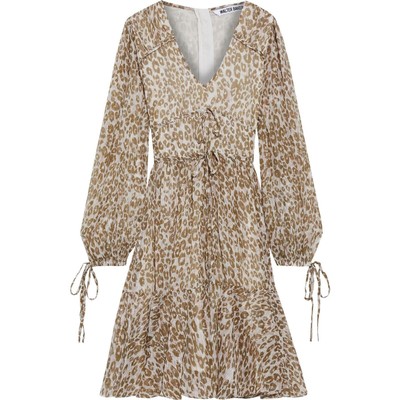 WALTER BAKER  Faber Tie-Detailed Leopard-Print Metallic Georgette Dress Sz 4