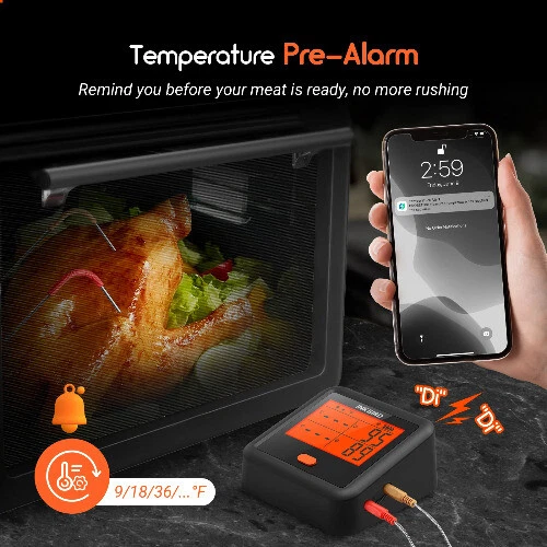 Meat Thermometer Grill Thermometer with 4 Meat Probes LCD Free App Control