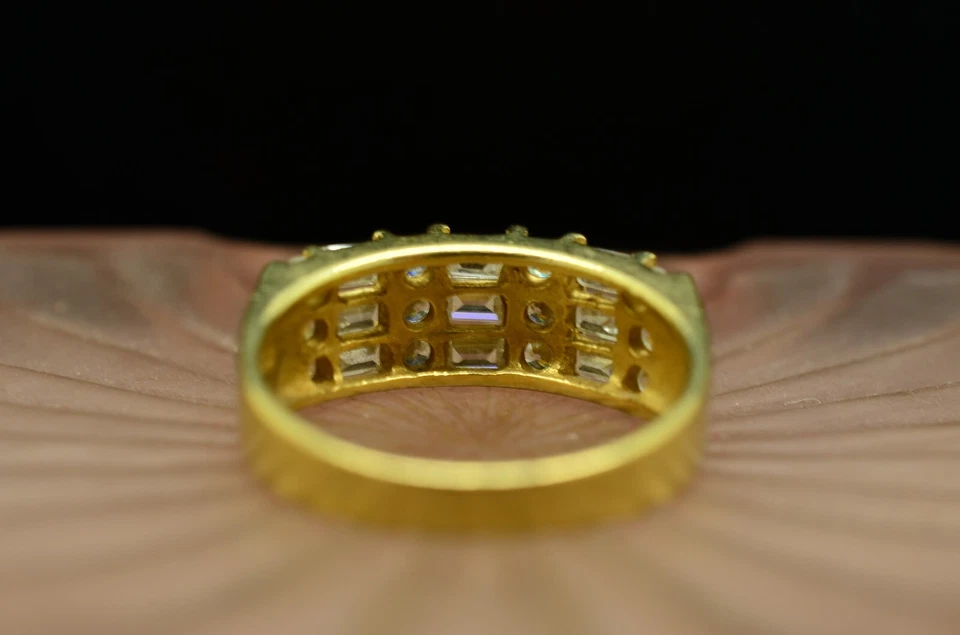 14K Yellow Gold round & baguette cut CZ anniversary ring band size 6.75 - Image 4 of 4
