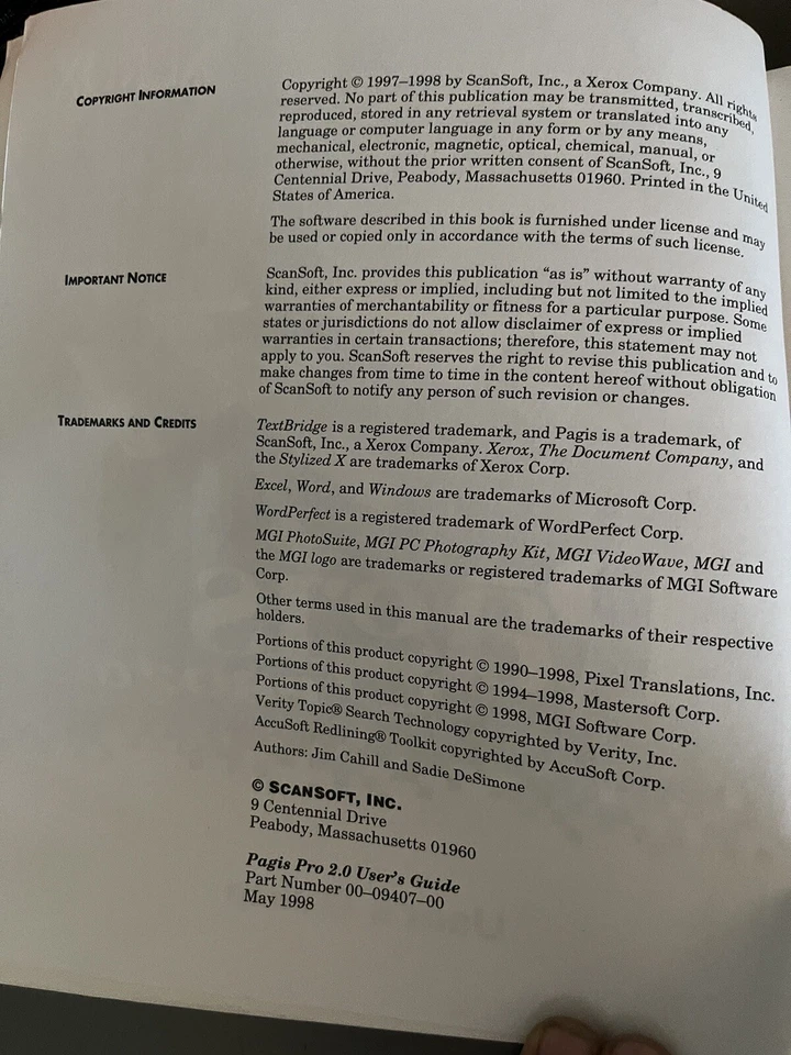 Xerox Pagis Pro 2.0 & Text Bridge Pro Users Guide Scanner Manual - Image 3 of 3