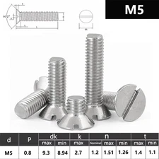 M5 (5mmØ) SLOTTED COUNTERSUNK MACHINE SCREWS A2 STAINLESS STEEL SLOT CSK BOLTS