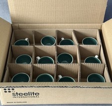 Brand New Set of 12 STEELITE F&B GREEN INSIDE BRUSH LOW ESPRESSO CUPS,
