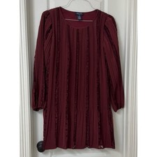 Anna Cai burgundy long sleeve pleated tunic dress lace details lined size M