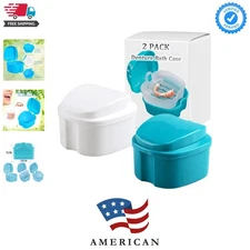 Denture Bath Box Cup, Complete Clean Care for Dentures, Clear Braces, Mouth G...