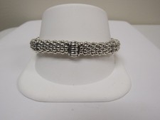 Designer LAGOS Sterling Silver 9mm Signature Caviar Fluted Station Rope Bracelet