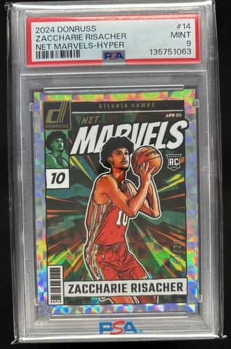 Zaccharie Risacher 2024-25 Panini Donruss Net Marvels Hyper RC Hawks /25 PSA 9