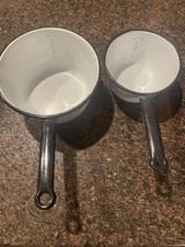 Pair vintage Vollrath Ware Enamel Saucepan 7 Cups 3 cups Measuring pot