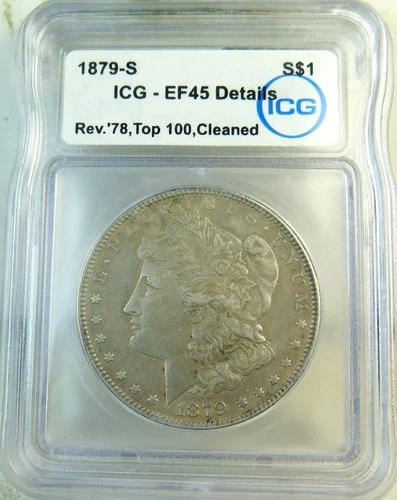 1879 S rev'78 Morgan dollar ICG XF45 details. TOP100*