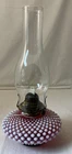 Vintage Fenton Cranberry Opalescent Pancake Oil Lamp with Globe Hard to Find
