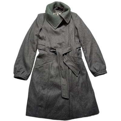Gabardina Guess para mujer XS gris carbón forrada mezcla de lana lazo cintura cremallera completa - Imagen 1 de 4