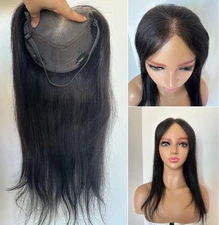 5.5"X6.3" Transpanent Lace Front Cap 100% Human Hair Topper with Band 12"~18"