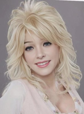 Dollys Partons Short Fluffy Wavy Layered Blonde Mix Synthetic Hair Wigs Women