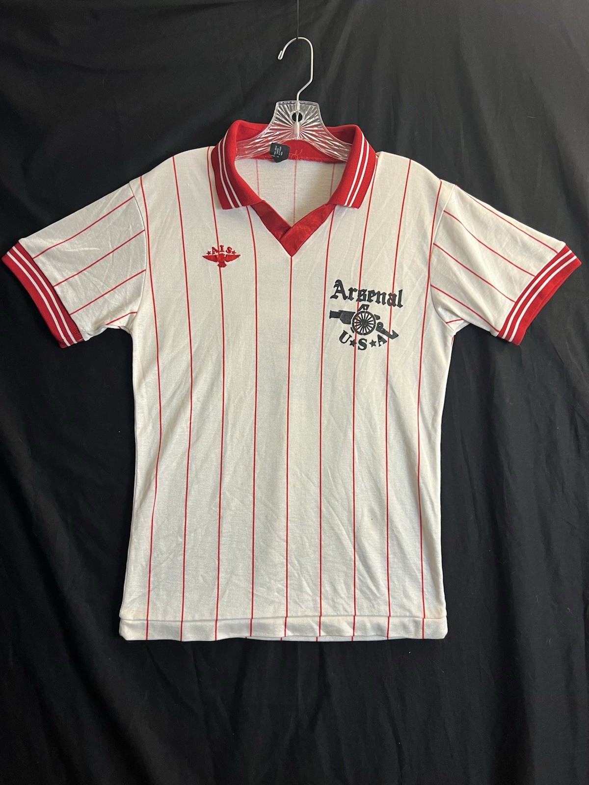 RARE Vintage Arsenal AIS USA Soccer Jersey White Red Striped Home #6 Mens S Polo