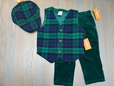 NWT Gymboree Boy HOLIDAY 3-piece navy plaid vest green velvet pants hat SET 6