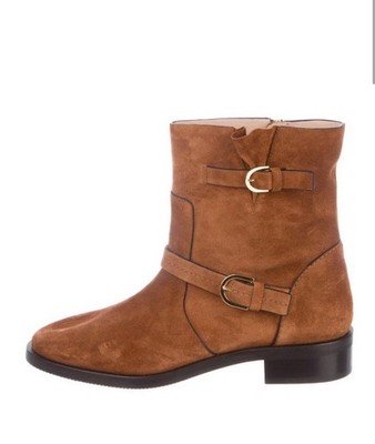 Stuart Weitzman Brown Suede Buckle Ankle Booties Zip Round Toe Size 10