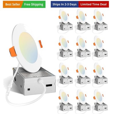 12 Pack 4 Inch 5CCT Ultra-Thin LED Recessed Dimmable Can/Ceiling Light with J...