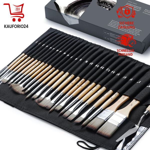 Pinselset 25-Teilig Synthetik Flach Rund FäCher Liner Eckpinsel Mit Tasche FüR-image