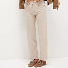 Free People We The Free Risk Taker Mid-Rise Straight Jeans Beige Taupe Size 27