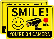 2 Pack Video Surveillance Sign Smile You're On Camera Outdoor Security 10x7