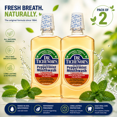 Dr Tichenor's Peppermint Concentrated Mouthwash, All Natural, 16 fl oz PACK OF 2