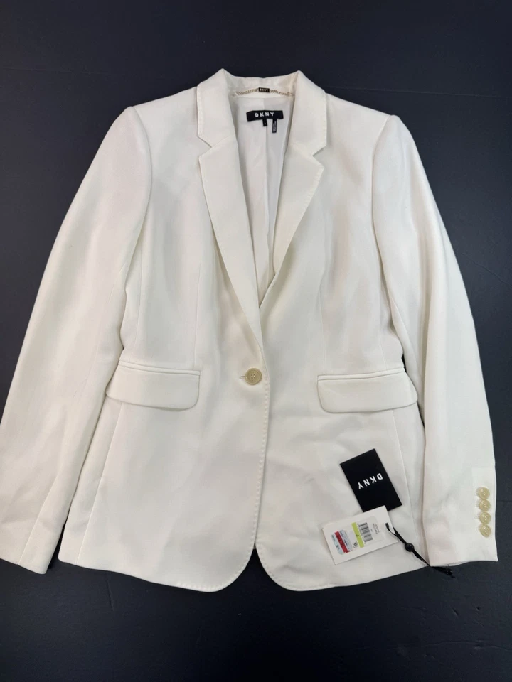 DKNY Women's Single Button Long Sleeve Blazer White Size 4 Suit Jacket NEW - Image 2 of 4