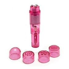 Pink Mini Vibrator Pocket Rocket  Portable Small Massage Body Tool 4 Head
