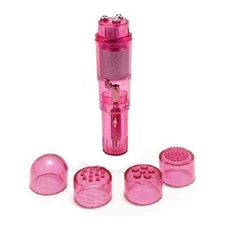 Pink Mini Vibrator Pocket Rocket  Portable Small Massage Body Tool 4 Head