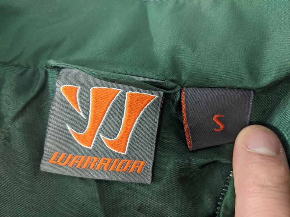 Chaqueta de satén verde guerrero hockey lacrosse ventilada abrigo de calentamiento para hombre pequeña Foto 4 de 4