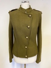 Marccain Khaki Green 100% Virgin Wool Military Style Jacket Size N3 Uk 12