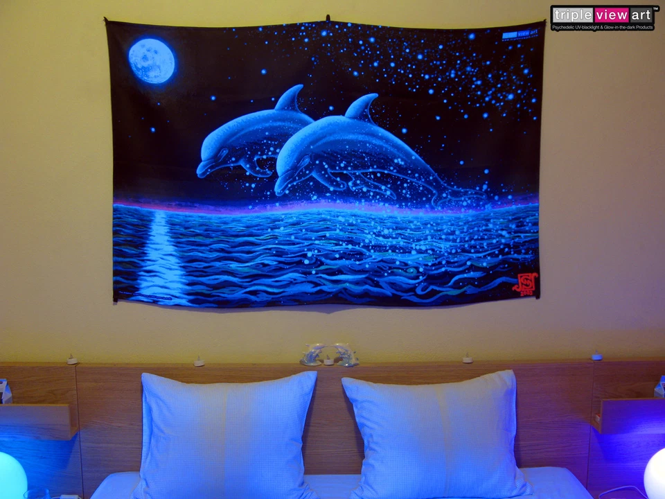 UV BACKDROP Black Light Fluorescent Glow Psychedelic Art Banner Tapestry Deco - Image 2 of 4