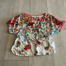 Anthropologie Floral Drawstring Tassel Waist Short Sleeve Top Blouse Floral Sz X