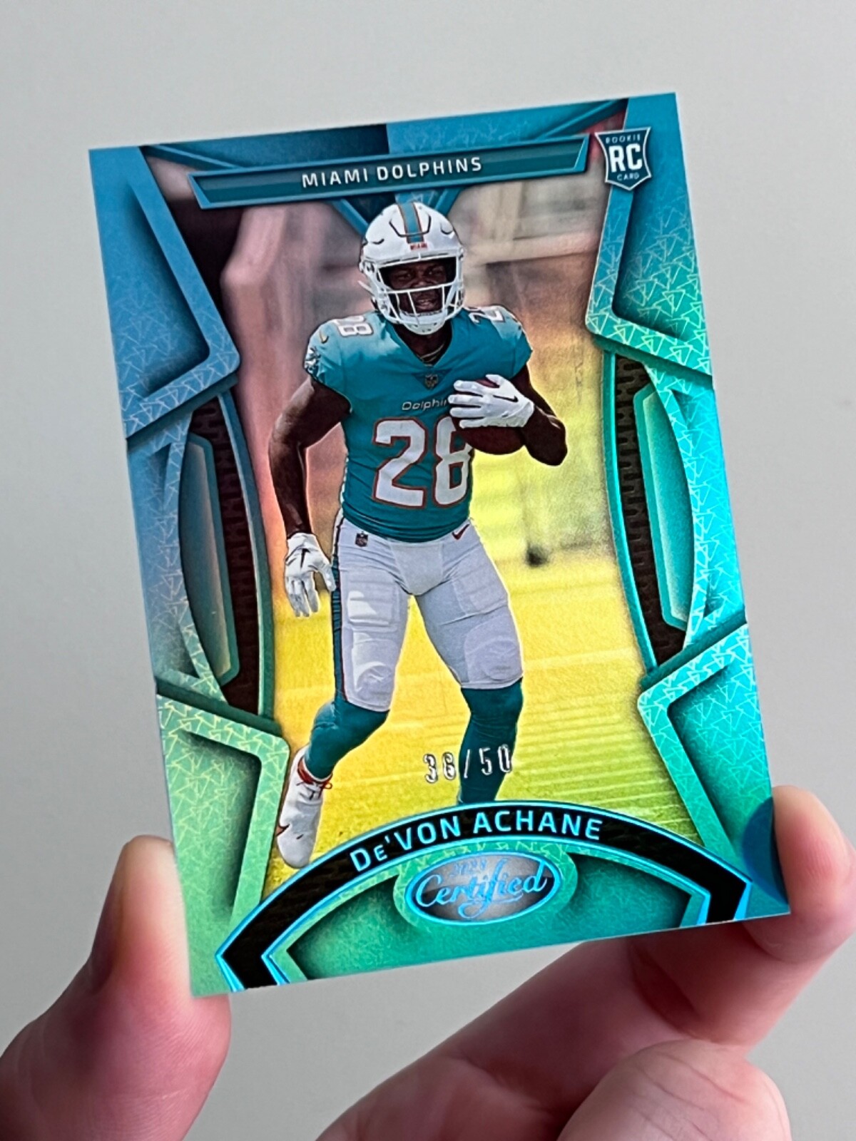 2023 Certified De’Von Achane Rookie Card Teal /50 - Color Match - Dolphins Cards