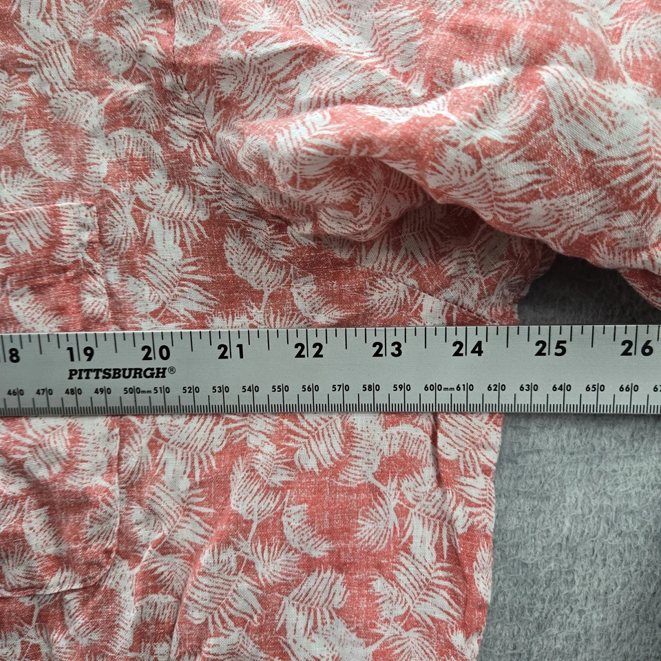 Camisa con botones Club Room para hombre XL roja 100 % lino estampado de hojas hawaiana manga corta Foto 4 de 4