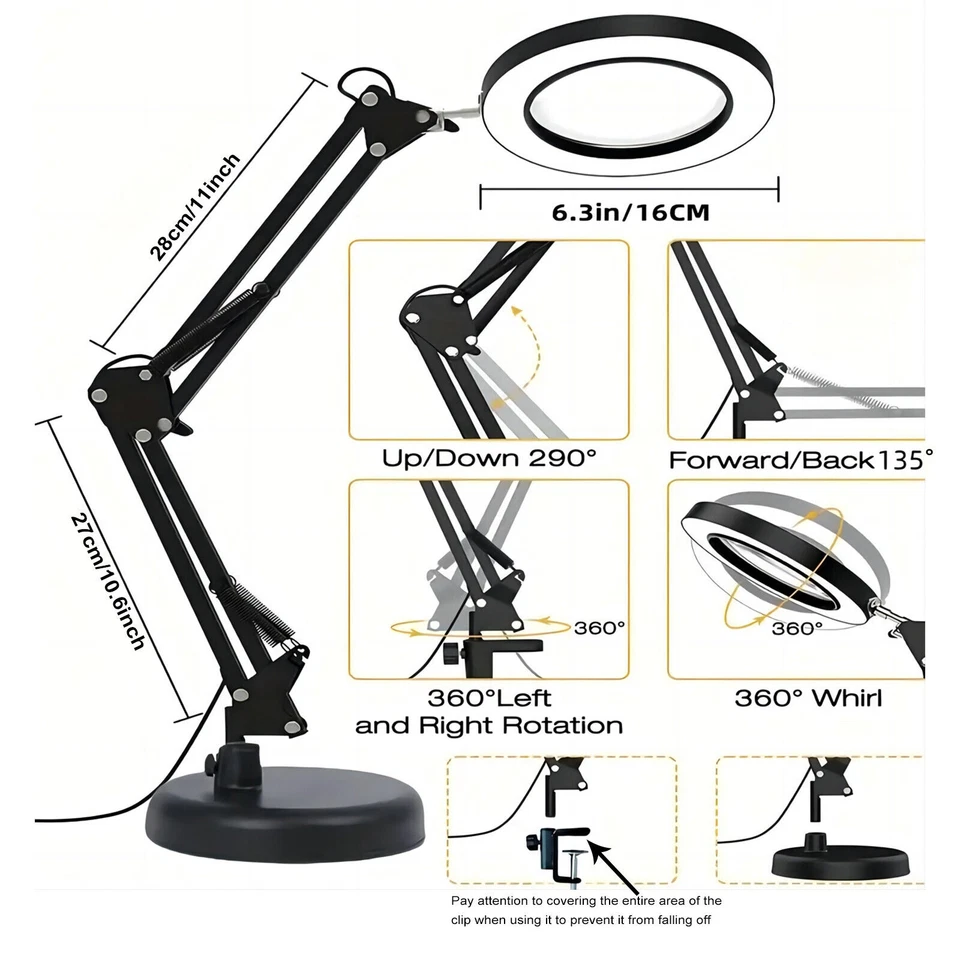 10X Dioptrien Arbeitsleucht 72LED Lupenlampe mit Clip Basis Lupe Tischlampe - Bild 2 von 4