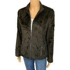 Holt Renfrew Jacket Olive Brown Full Zip Fuzzy Faux Fur Jacket - Size Medium