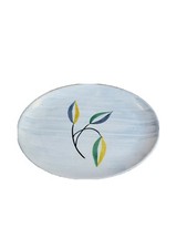 VTG 1950s Stetson Striped Floral Handpainted Under Glaze Blue Oval Platter 11.5"