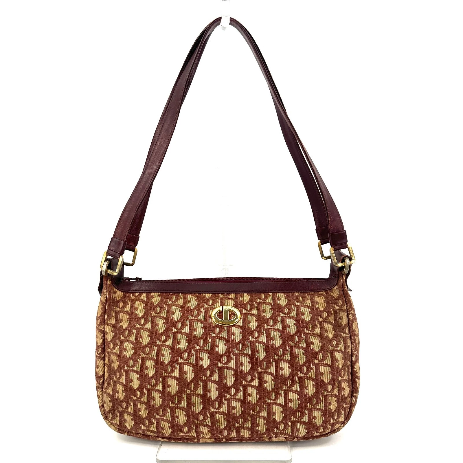 Sac à main trotteur Christian Dior vintage avec poignée toile cuir authentique