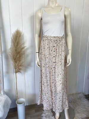 Italy Maxirock Rock Maxi lang Schlitz Gr. 36-40 Viskose Beige Blumen