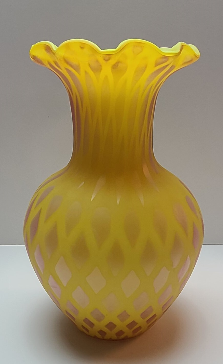 Vintage or Antique Italian Murano Yellow Mother of Pearl Satin Glass